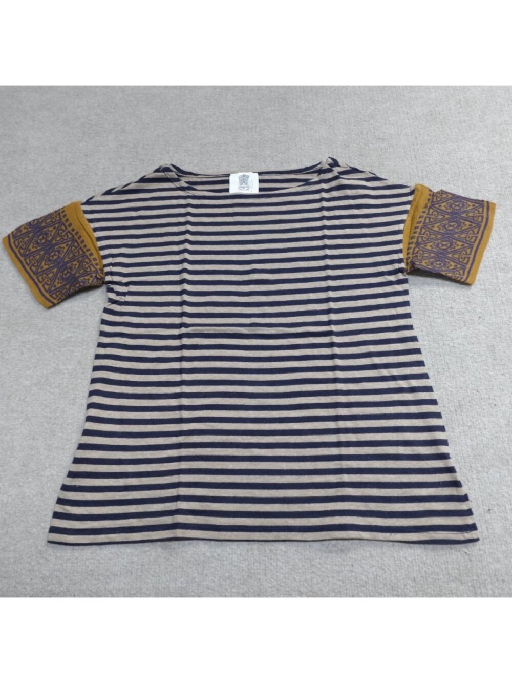 Lili's Closet Womens Top XS Blue Gray Striped Mixed Media